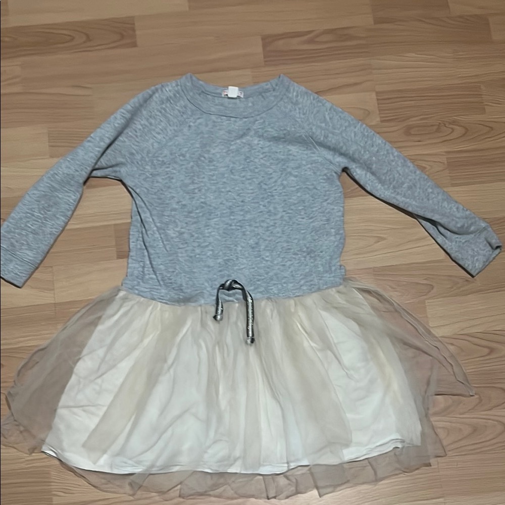 Crewcuts Gray and White Tie Front Tiered Dress